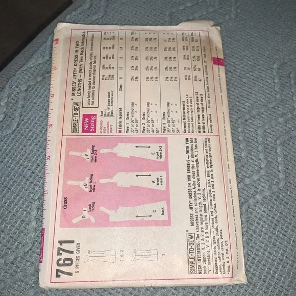 7671 Vintage Simplicity SEWING Pattern Misses 1968 Jiffy Dress Sz 10 B 32.5 Cut - Picture 2 of 2